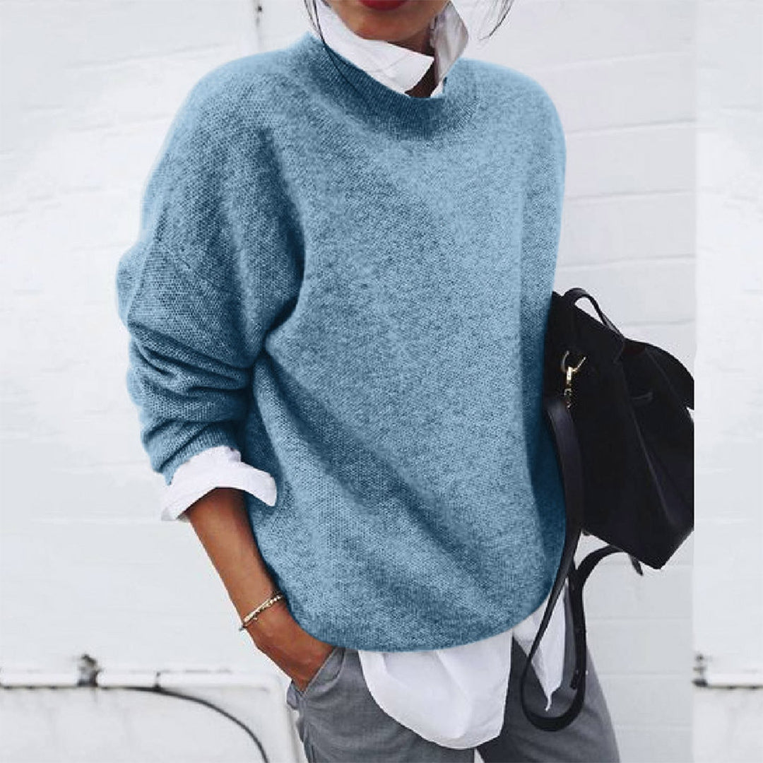 Nerida - Mock Neck Knit Jumper — Blue