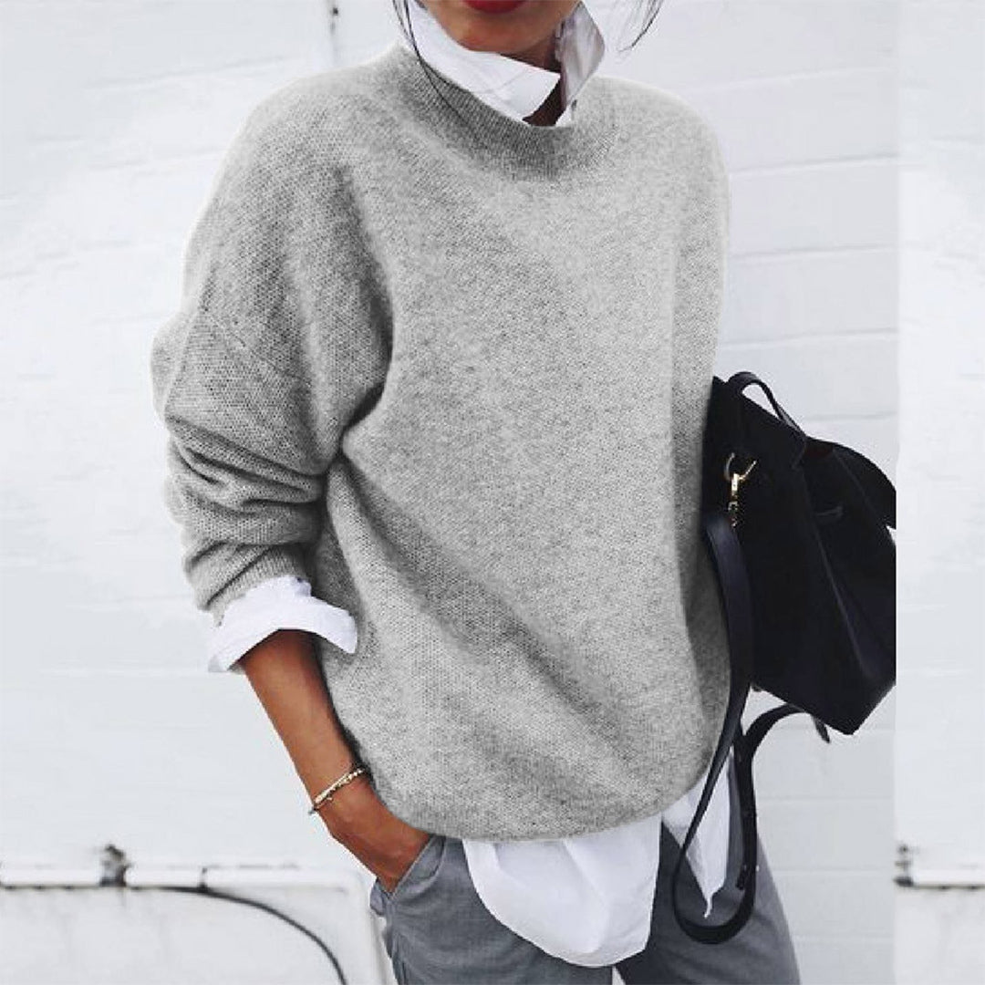 Nerida - Mock Neck Knit Jumper — Grey