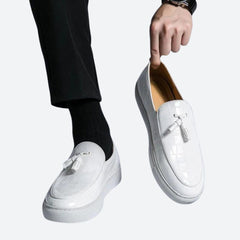 Grayson - Croc Effect Loafers — White