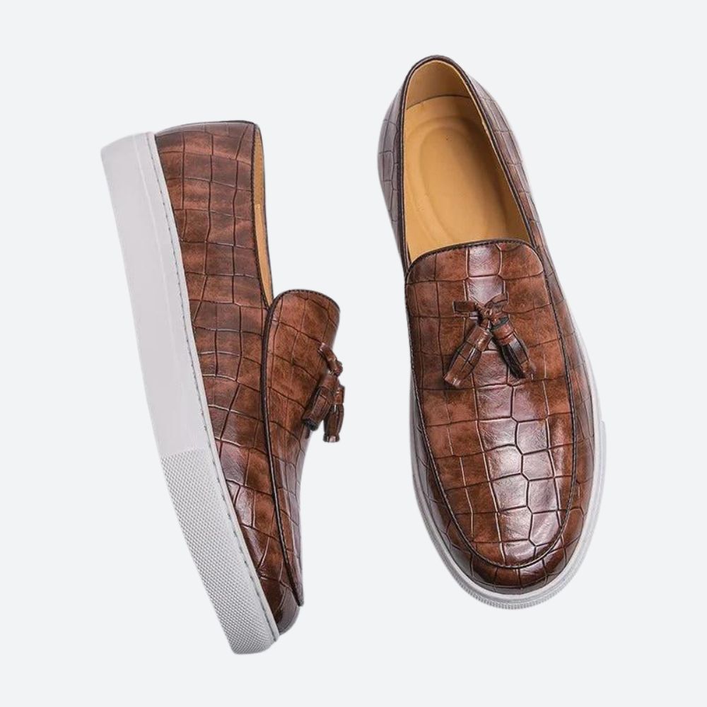 Grayson - Croc Effect Loafers — Brown