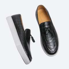 Grayson - Croc Effect Loafers — Black