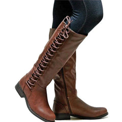 Arabella - Lace Back Knee High Boots — Dark brown