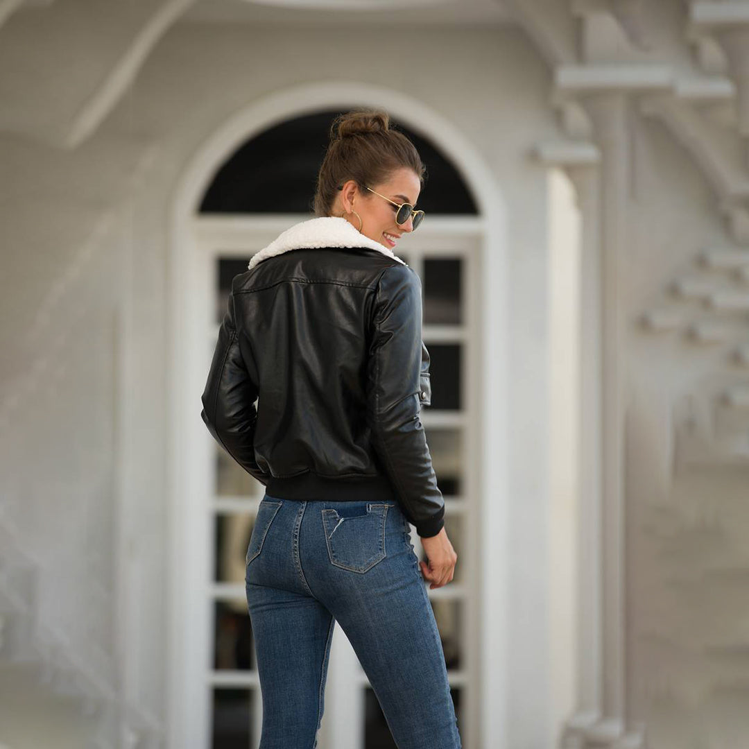 Shannon - Leather Bomber with Sherpa