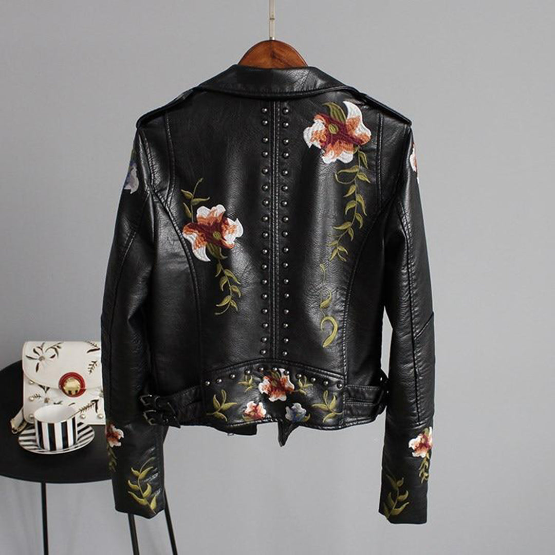 Coretta - Embroidered Biker Jacket