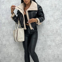 Caitlin - Shearling Biker Jacket — Black