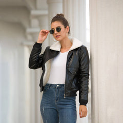 Shannon - Leather Bomber with Sherpa