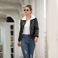 Shannon - Leather Bomber with Sherpa