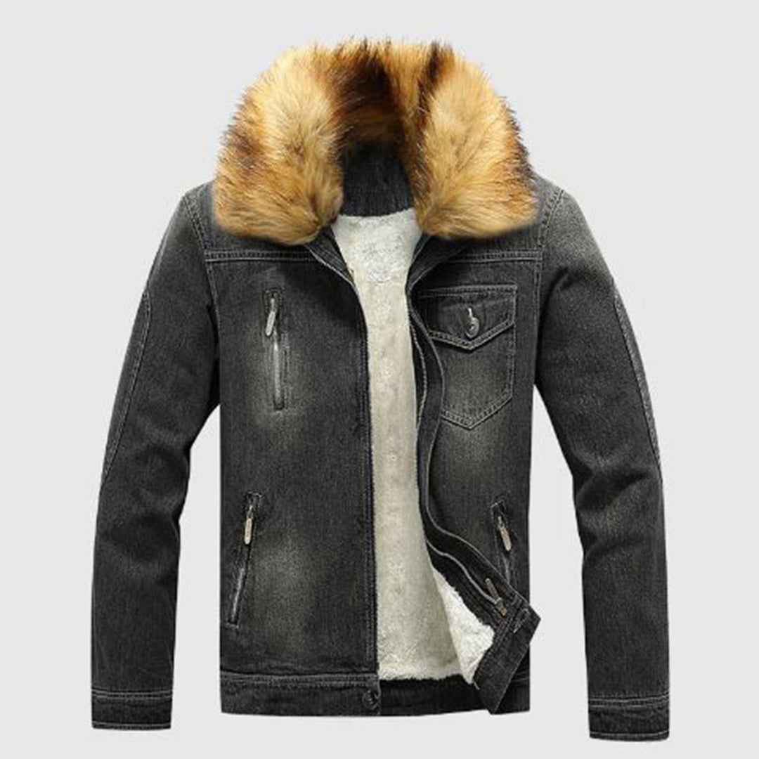Roderick - Denim Jacket with Sherpa Collar — Black/Brown
