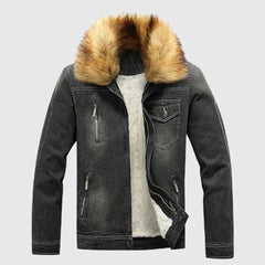 Roderick - Denim Jacket with Sherpa Collar — Black/Brown