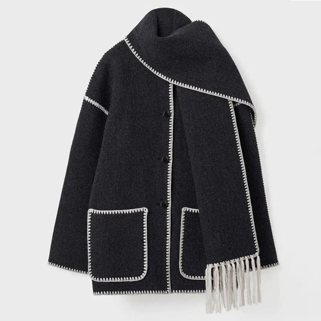 Shirley - Tweed Coat with Pearl Trim — Black and white