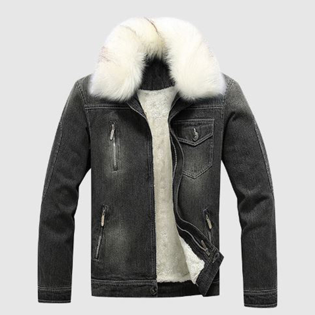 Roderick - Denim Jacket with Sherpa Collar — Black and white