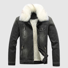 Roderick - Denim Jacket with Sherpa Collar — Black and white