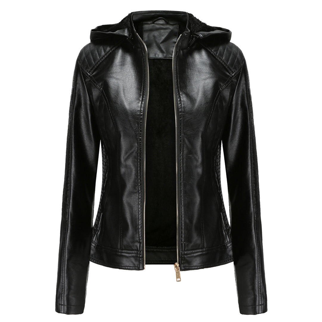 Roxanne - Hooded Faux Leather Jacket — Black