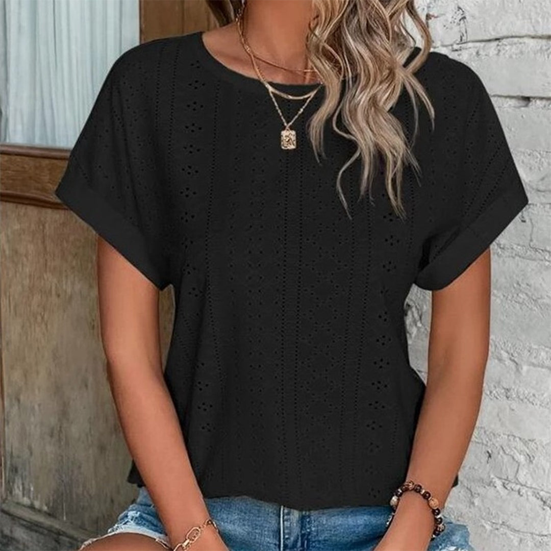 Constance - Eyelet Cap Sleeve Top — Black