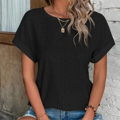 Constance - Eyelet Cap Sleeve Top — Black