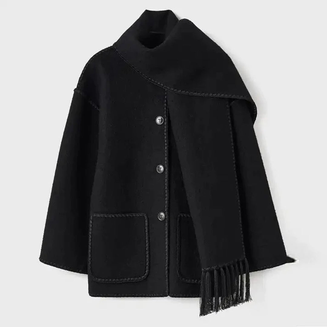 Shirley - Tweed Coat with Pearl Trim — Black