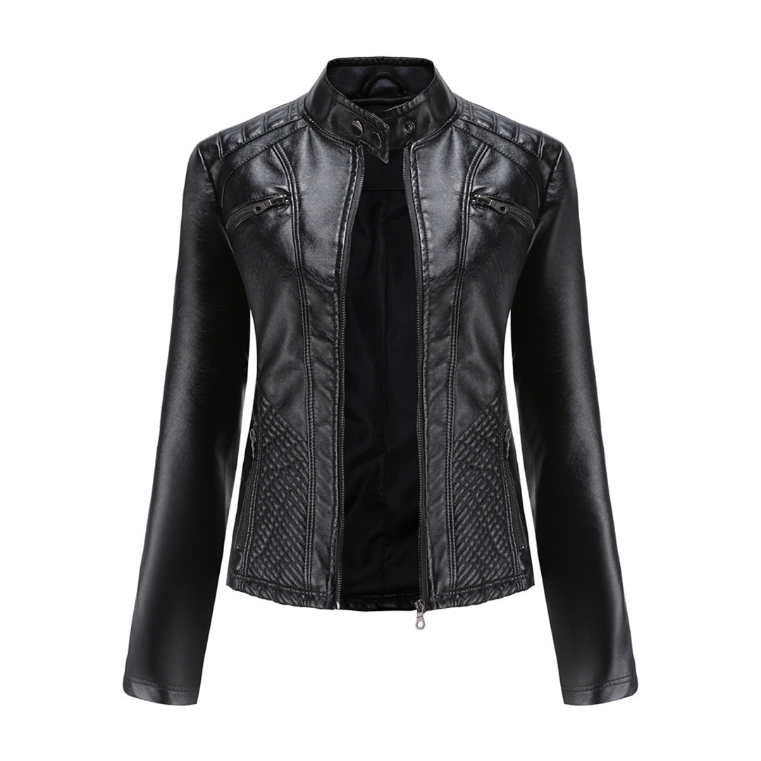 Natalie - Faux Leather Biker Jacket — Black