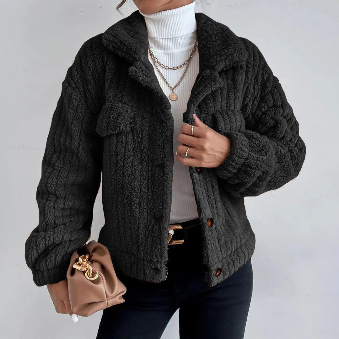Eileen - Teddy Button Jacket — Black