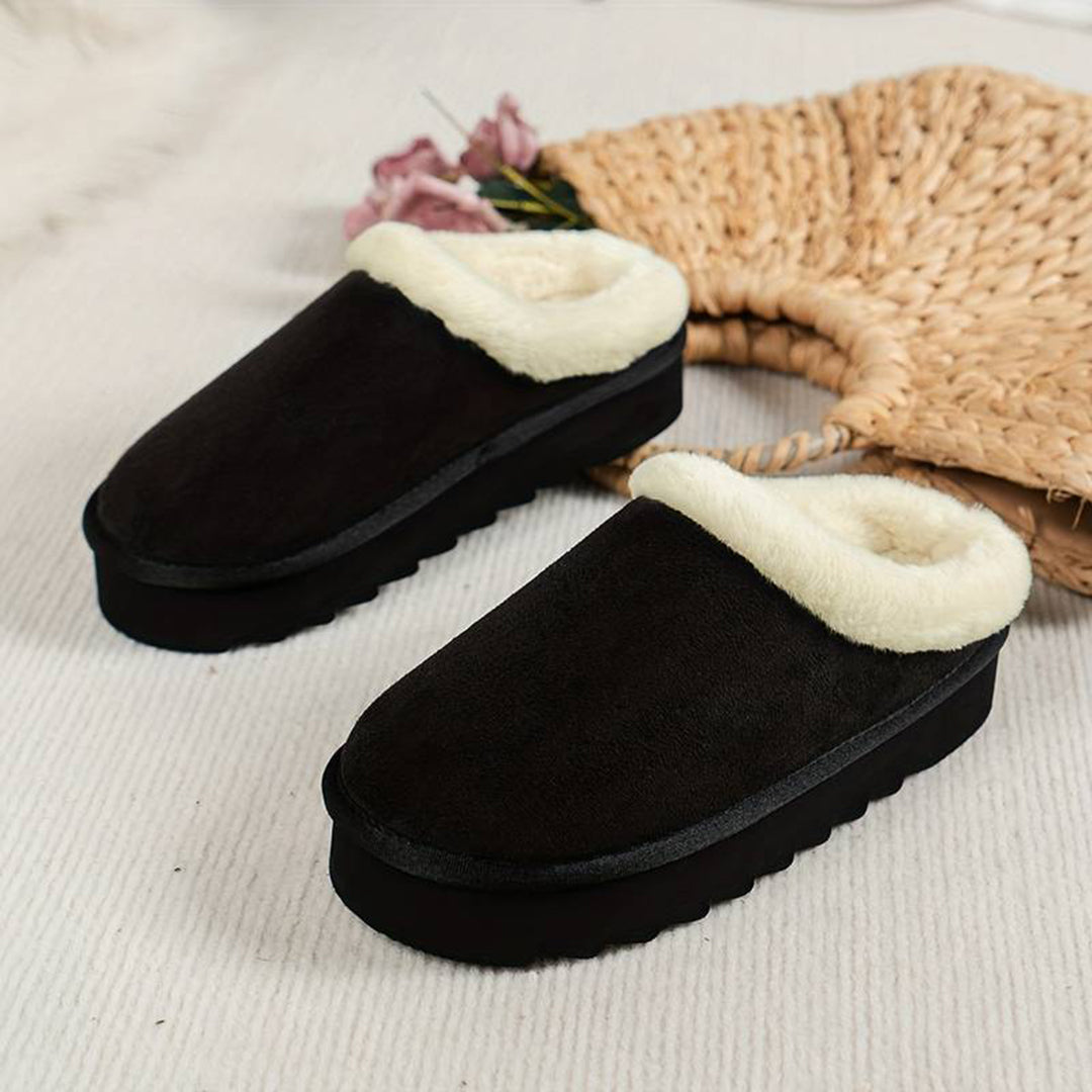 Philippa - Fur Lined Platform Slippers — Black