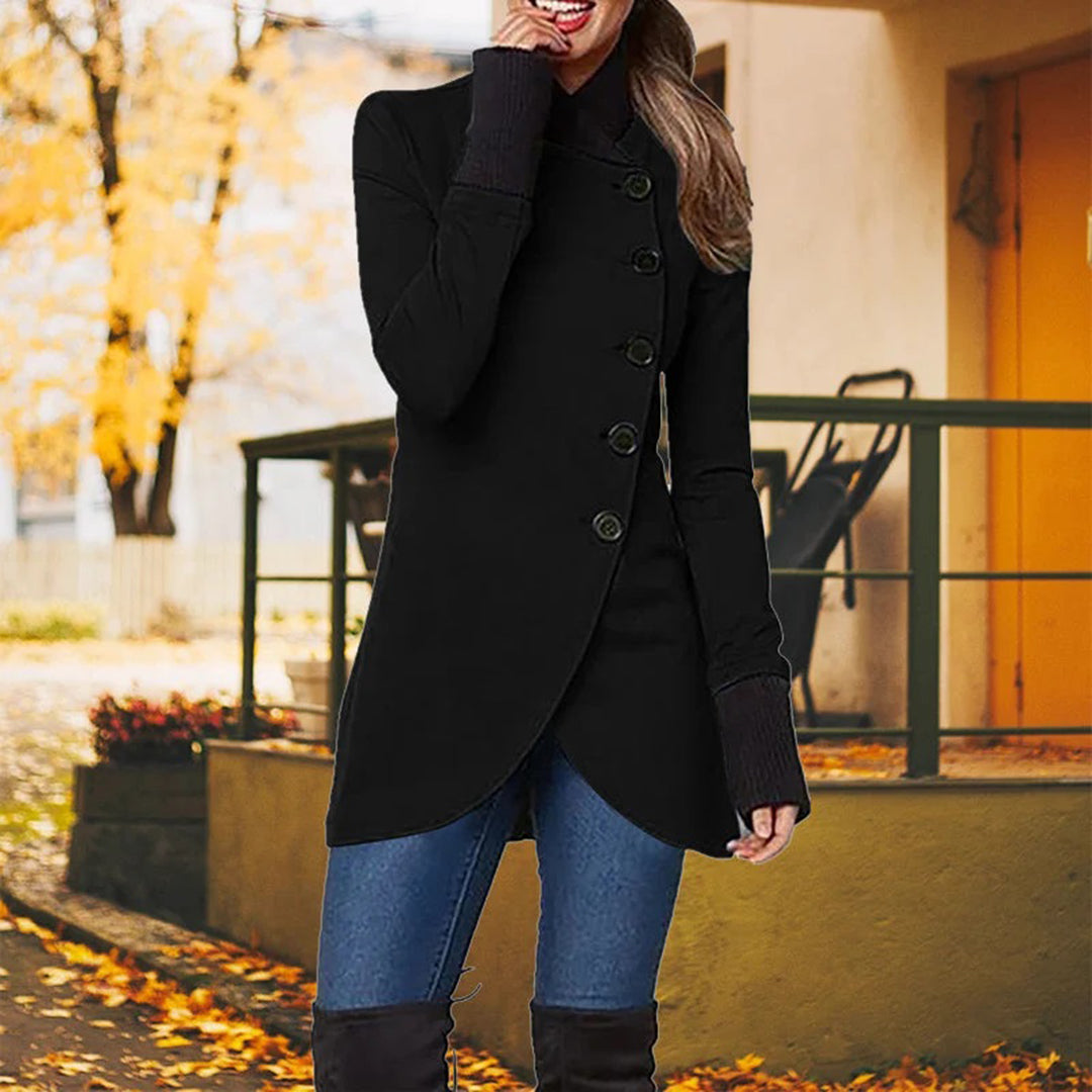 Annabel - Asymmetric Button Coat — Black
