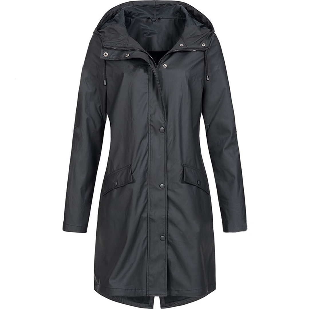 Xanthe - Hooded Rain Mac — Black