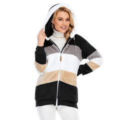 Meredith - Colour Block Fleece Jacket — Black