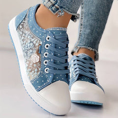 Suzanne - Denim Lace Print Sneakers