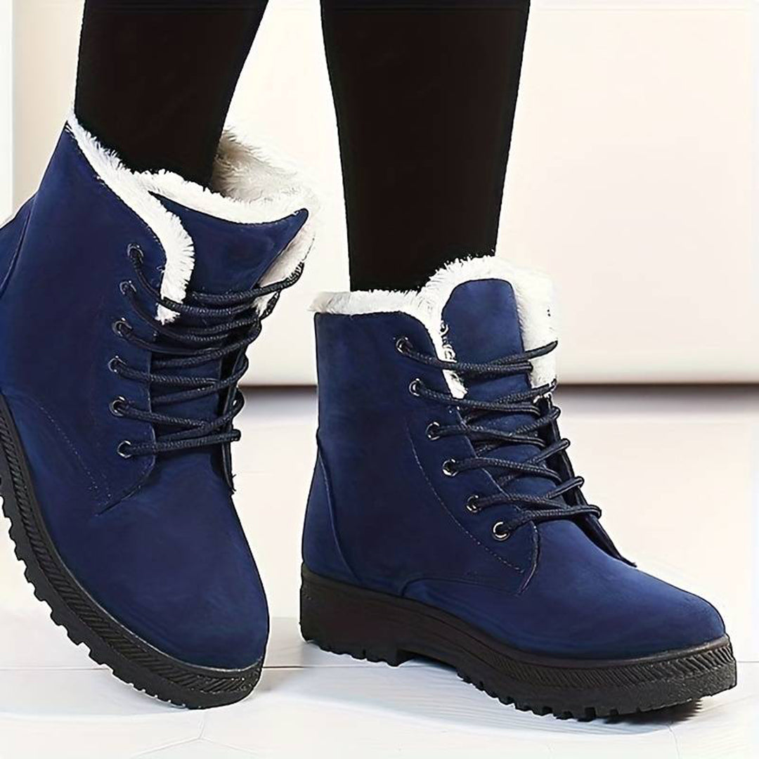 Renata - Lace up Fleece Boots — Blue