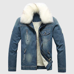 Roderick - Denim Jacket with Sherpa Collar — Blue/White