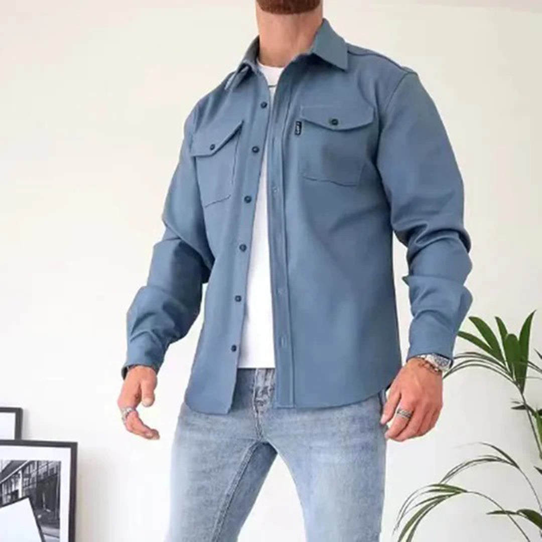 Clarence - Cotton Overshirt with Pockets — Blue