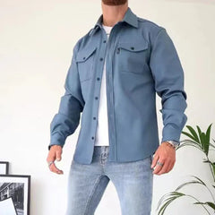 Clarence - Cotton Overshirt with Pockets — Blue
