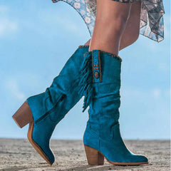 Susannah - Slouchy Western Knee Boots — Blue