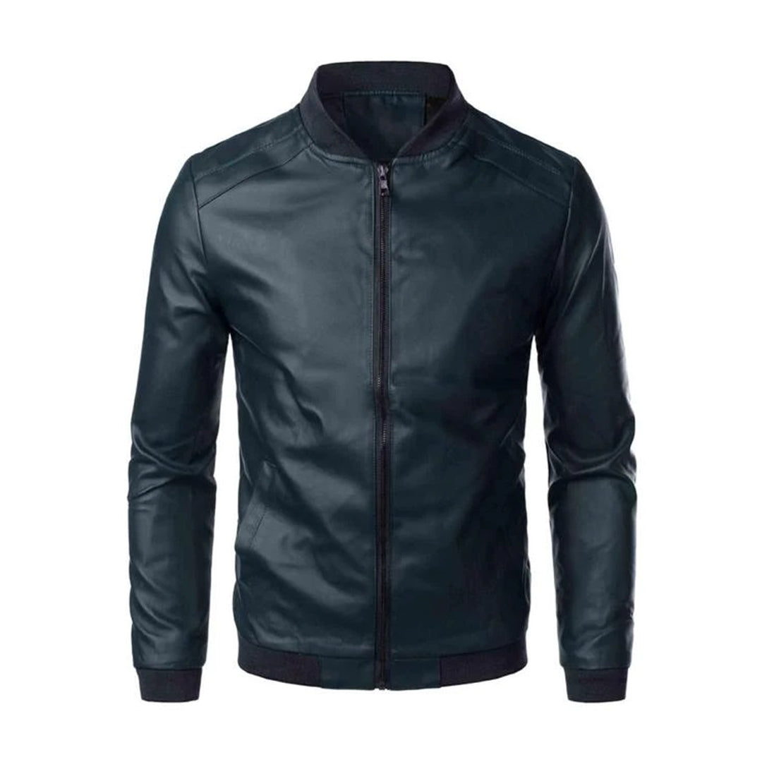 Darren - Leather Bomber Jacket — Blue