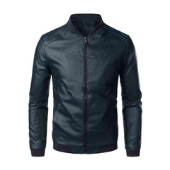 Darren - Leather Bomber Jacket — Blue