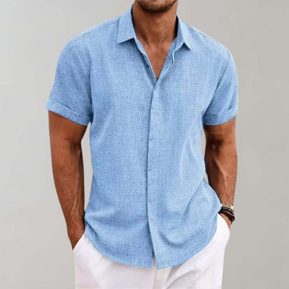 Frederick - Textured Short Sleeve Shirt — Blue