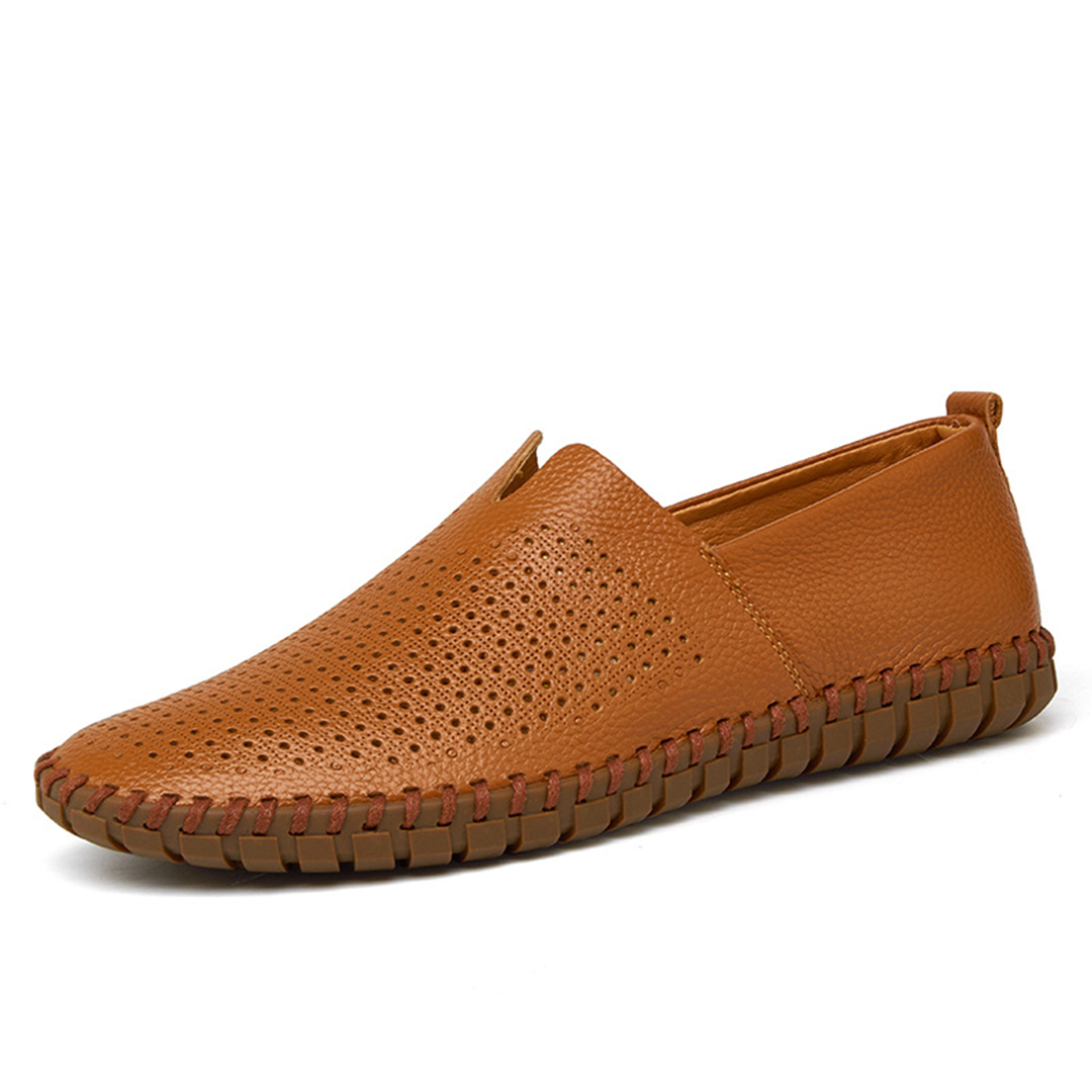 Fletcher - Leather Slip on Loafers — Brown Punching