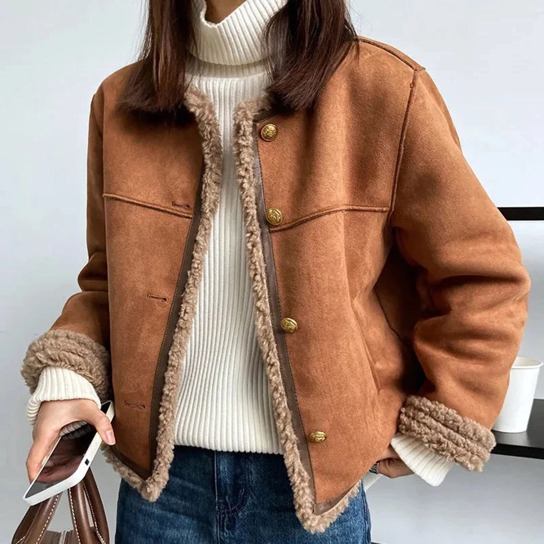 Candice - Shearling Aviator Jacket — Brown sepia