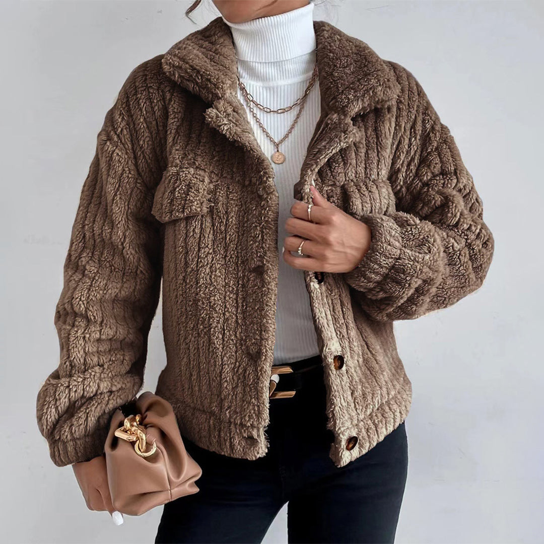 Eileen - Teddy Button Jacket — Brown