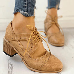 Marcella - Brogue Lace up Heeled Shoes — Brown