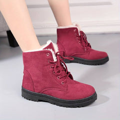 Renata - Lace up Fleece Boots — Burgundy