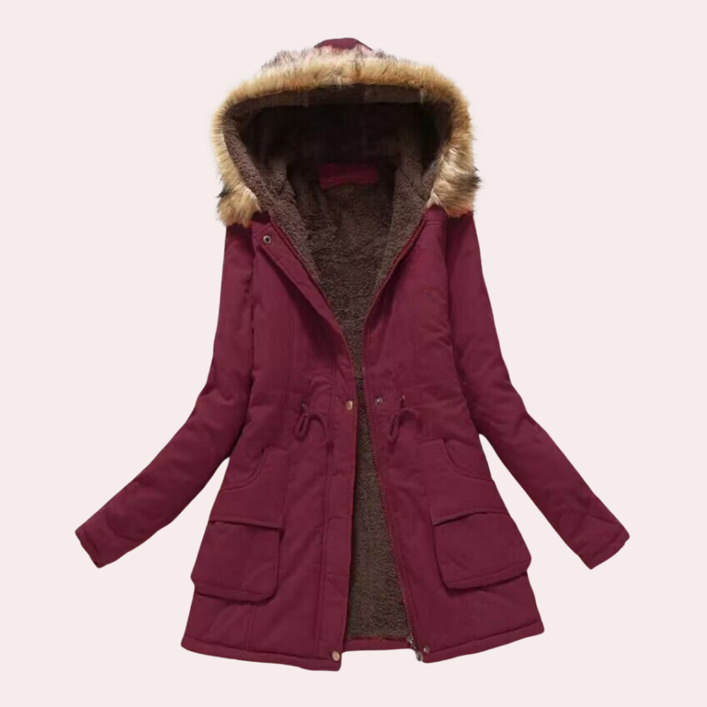 Fenella - Parka with Fur Lined Hood — Wine red