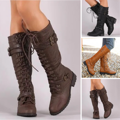 Roxanne - Tall Lace up Buckle Boots