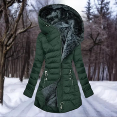 Theodora - Hooded Puffer with Plush Lining — Dark green