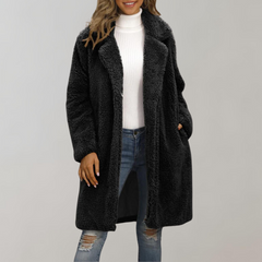 Teresa - Long Teddy Fleece Coat — Black