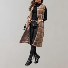 Elinor - Long Faux Fur Gilet — Coffee