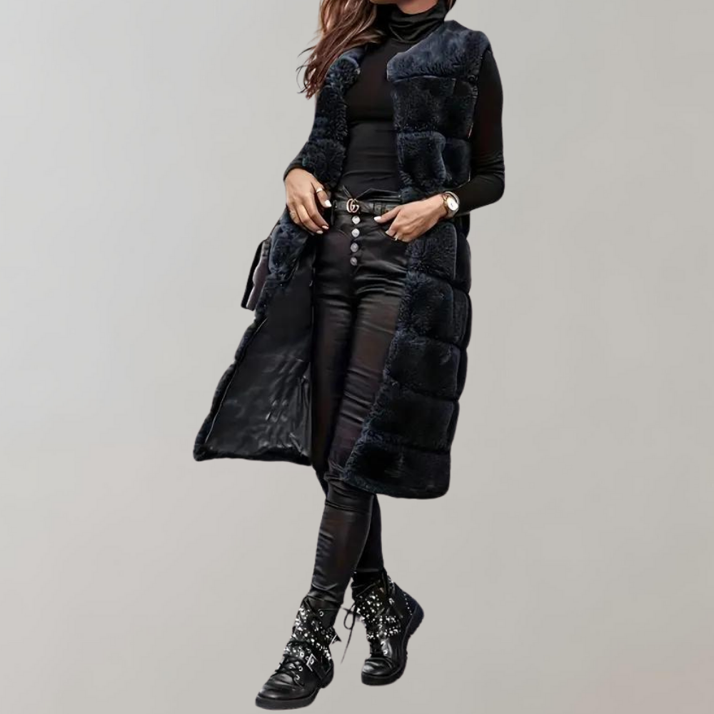 Elinor - Long Faux Fur Gilet — Grey