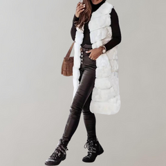Elinor - Long Faux Fur Gilet — White