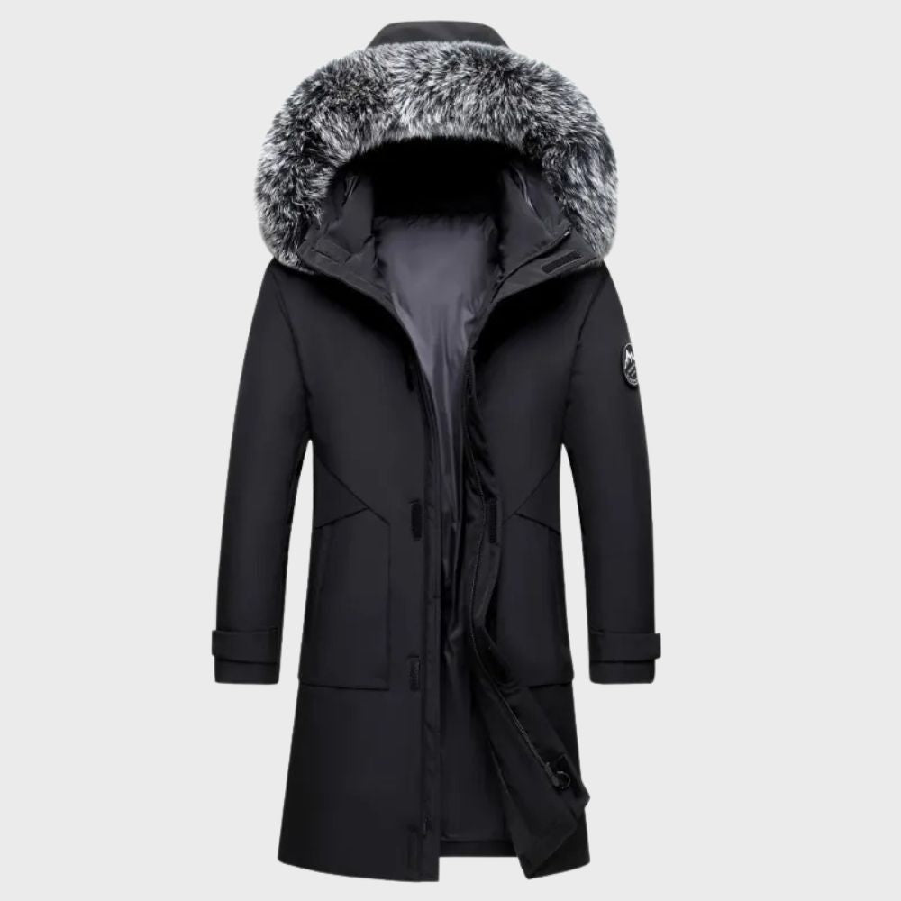 Osmond - Long Parka with Fur Hood — Black