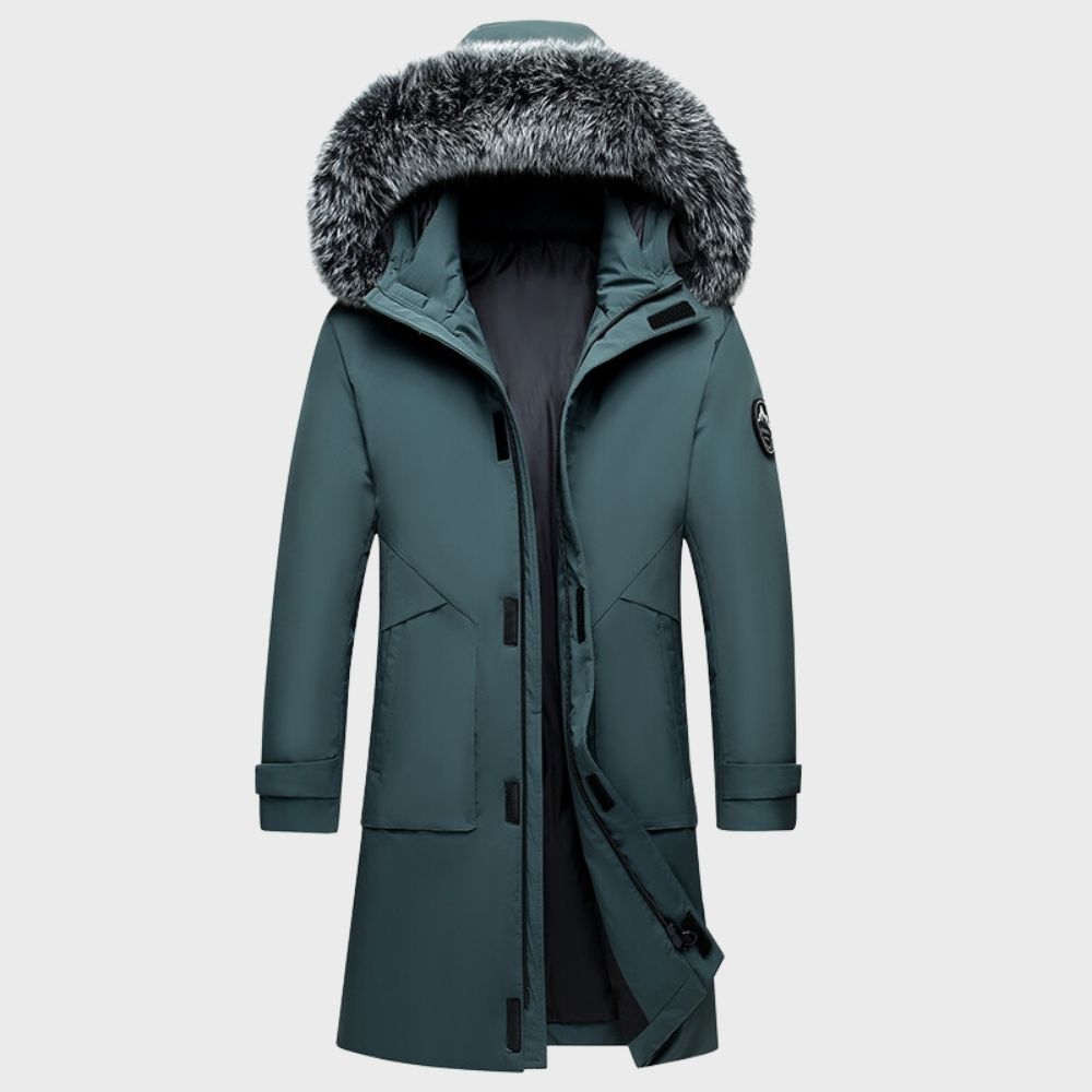 Osmond - Long Parka with Fur Hood — Blue