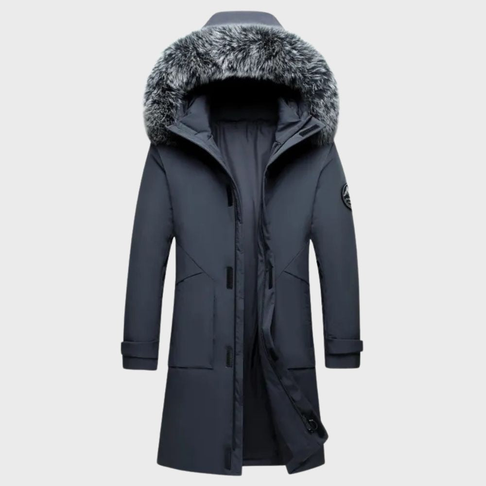 Osmond - Long Parka with Fur Hood — Grey